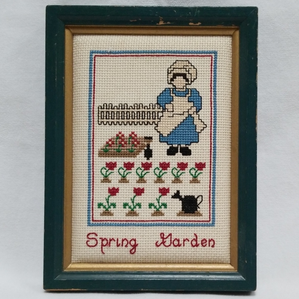 Spring Garden Framed Finished Mini Cross Stitch